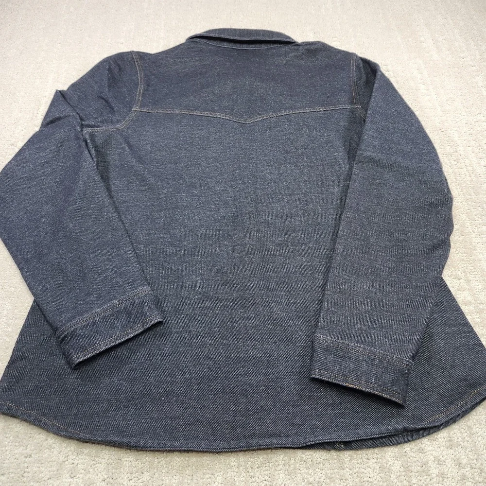 Denim & Co Pearl Snap Shirt Women Large Soft‎ Stretch Denim Dark Cowgirl Rodeo